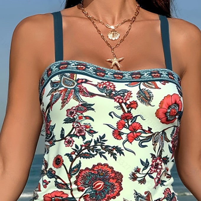 Dame Tankini med blomsterdesign og behagelige stropper Skovae
