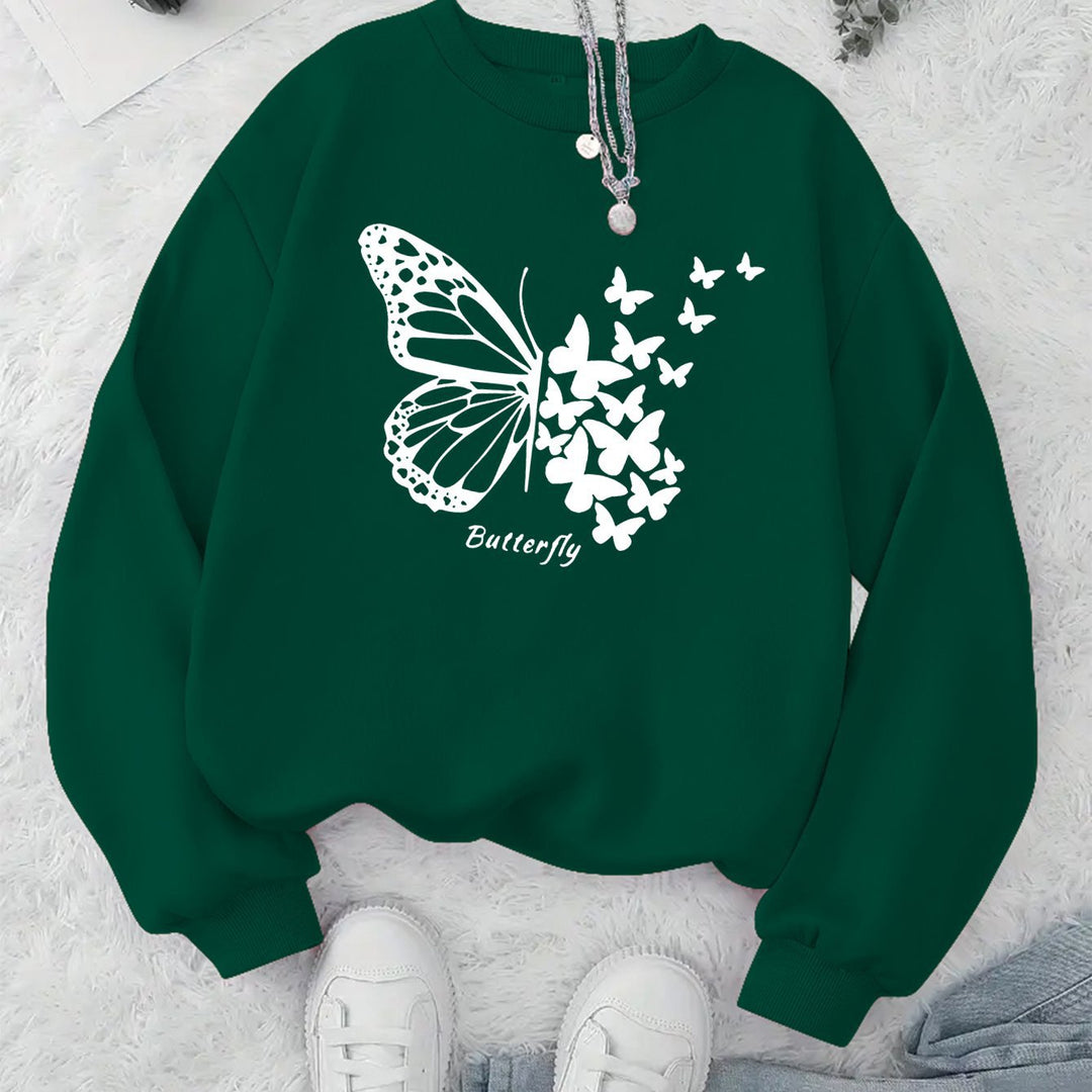 Kvinders sweatshirt med kreativ sommerfuglemotiv og afslappet snit Stilla