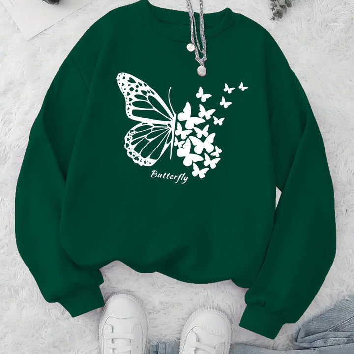 Kvinders sweatshirt med kreativ sommerfuglemotiv og afslappet snit Stilla