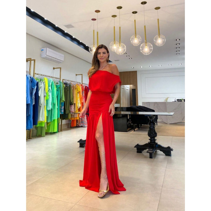 Dame Elegante Brudekjole med sidelids og Offshoulder-design Stilla