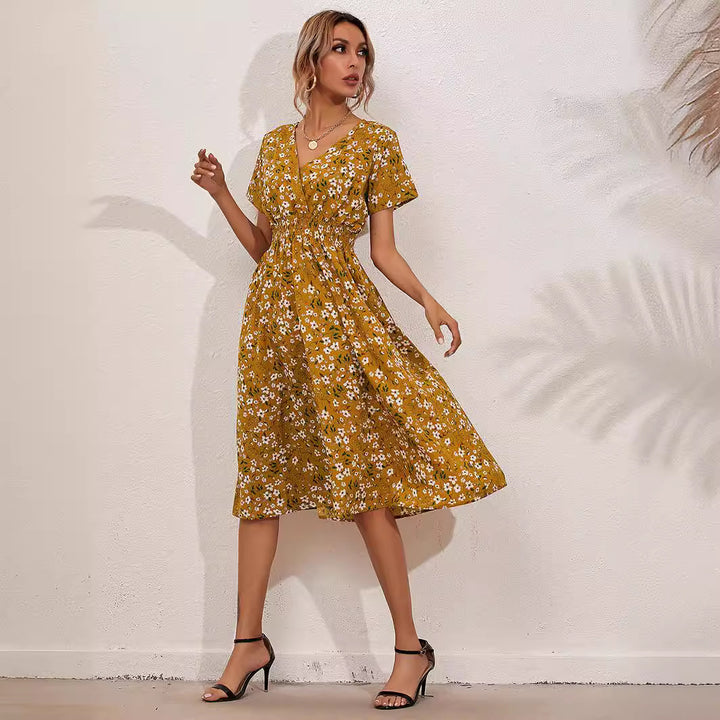 Dame Floral Print Smocked Waist Wickelkjole Stilla