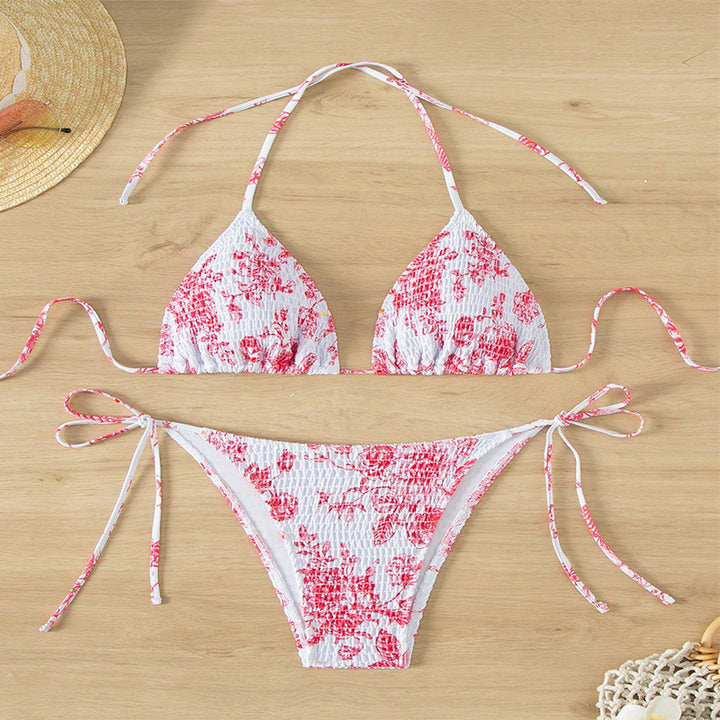 Kvinders trekant bikini med legende blomsterdesign og justerbare bindebånd Skovae