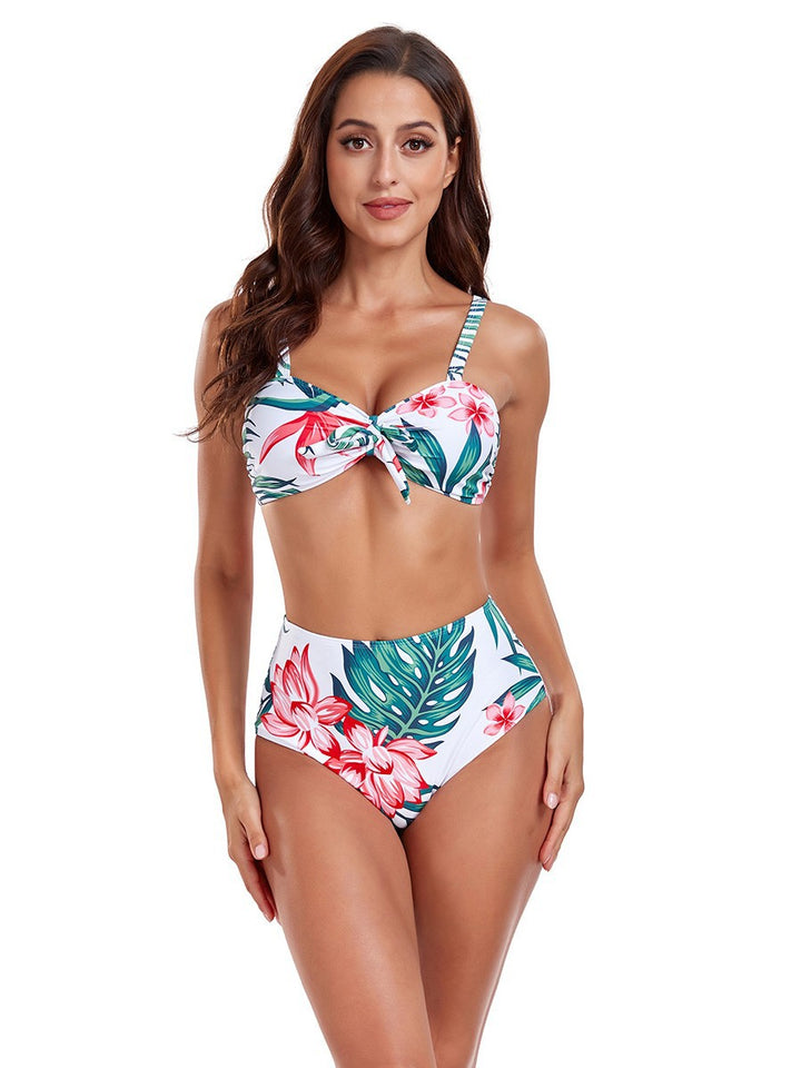 Femme Floral Print Bikini og Transparent Maxi Cover-Up Sæt Stilla