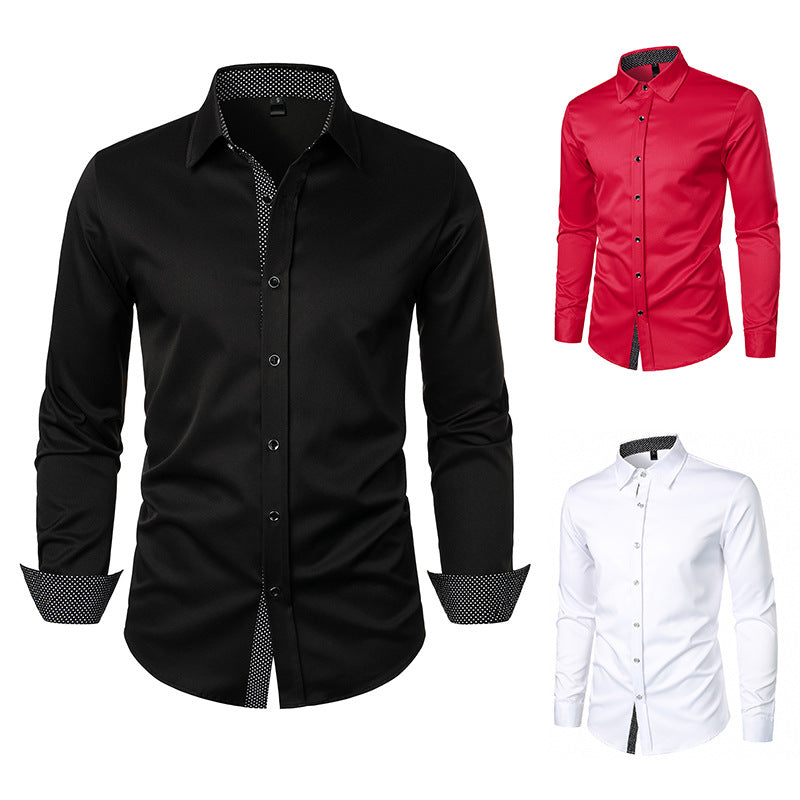 Herrer Skræddersyet Formelt Button-Up Skjorte med Kontrast Manschette Detaljer Stilla