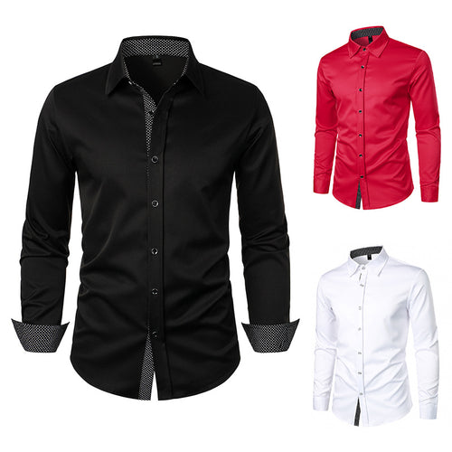 Herrer Skræddersyet Formelt Button-Up Skjorte med Kontrast Manschette Detaljer Stilla