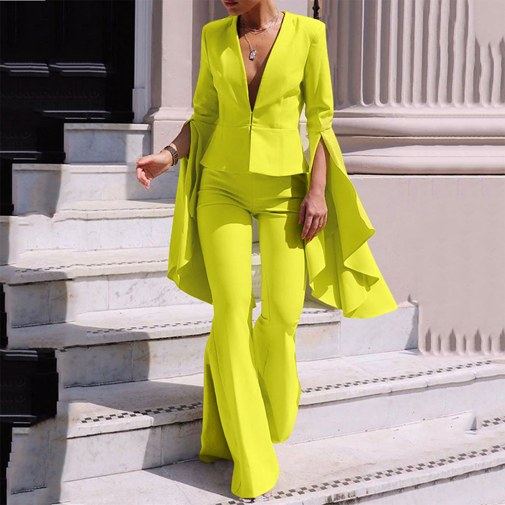 Dame Elegant Jumpsuit med åben front og ekstravagante ærmer Stilla