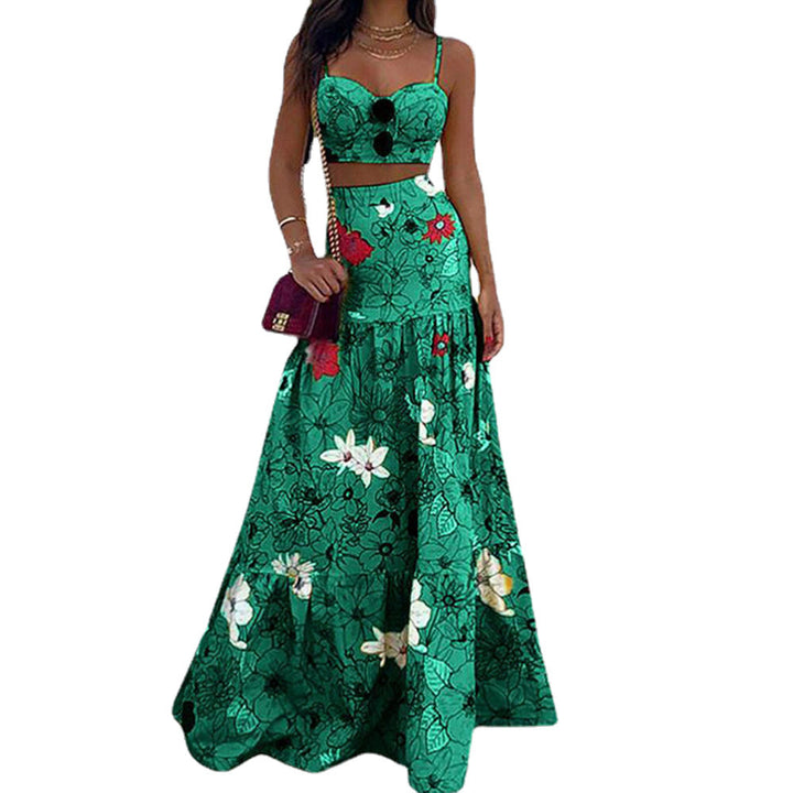 Kvinders Blomster Crop Top og Maxi Nederdel Sæt Stilla