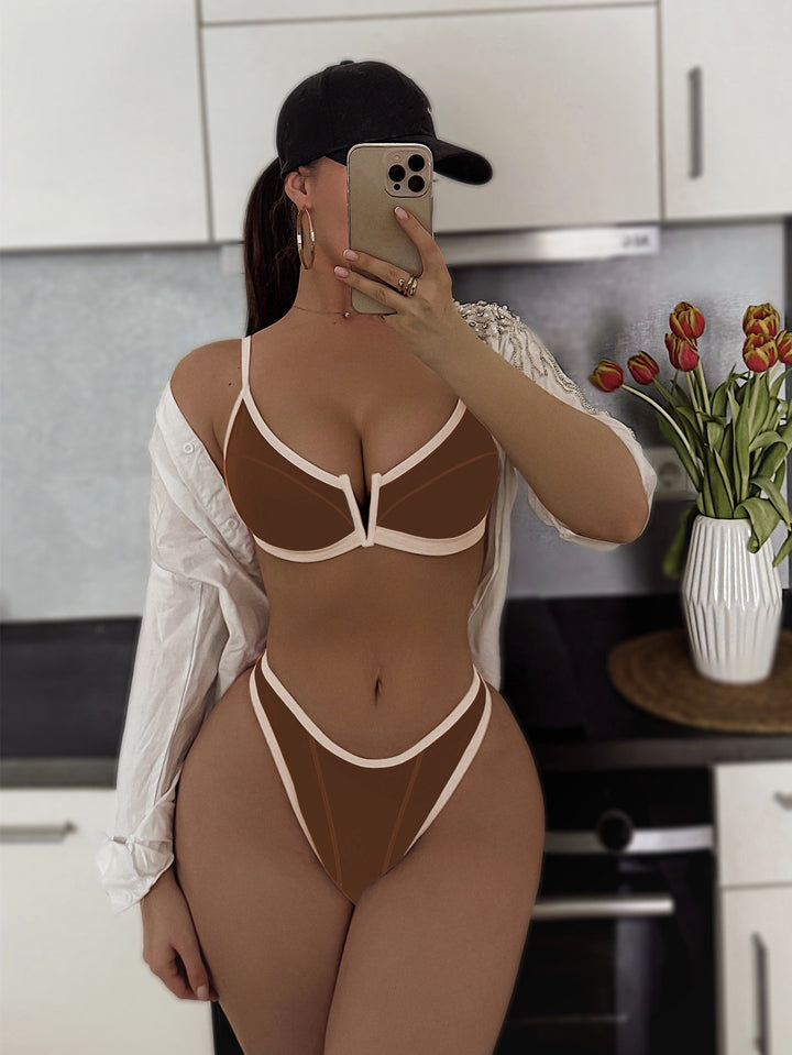 Dame Push-up Bikini med stilfuld V-udskæring Skovae