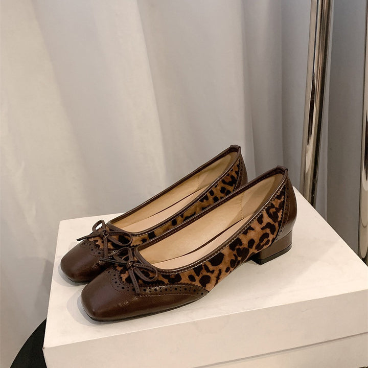 Dame elegante Ballerinas med leopardmønster og sløjfedetalje Stilla