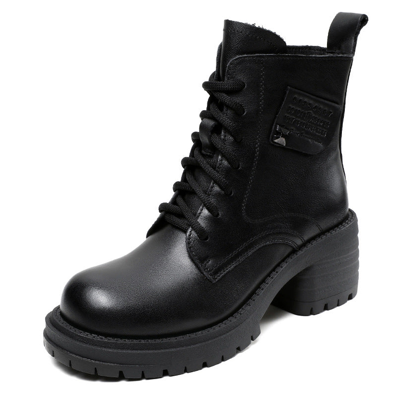 Dame Mode-Foreward Chunky Heel Snørestøvler Stilla