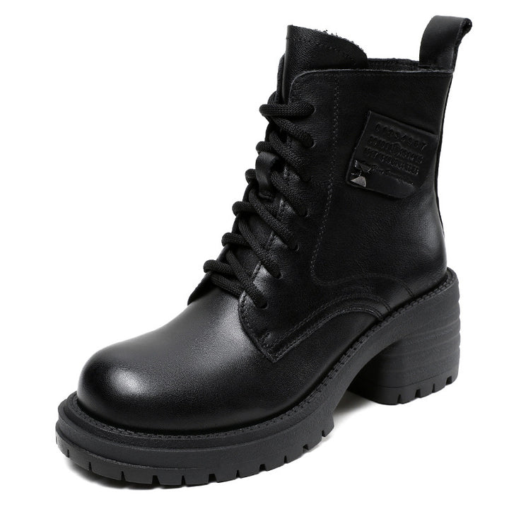 Dame Mode-Foreward Chunky Heel Snørestøvler Stilla