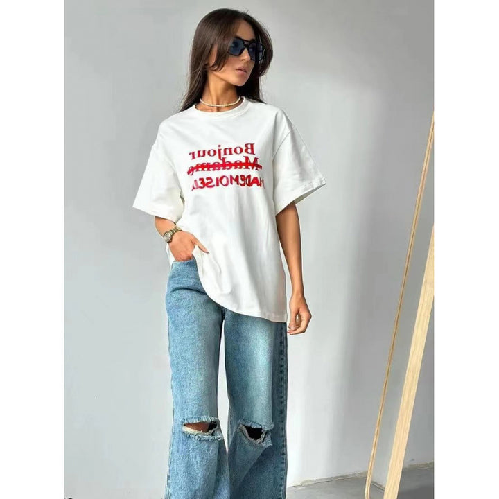 Dame Casual Oversized T-shirt med kreativt statementsprint Stilla