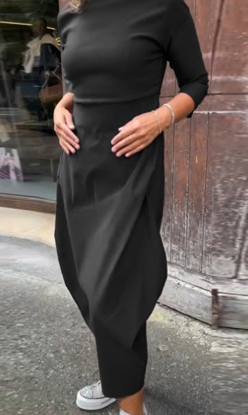 Dame elegant Midi-kjole med asymmetrisk snit og rygudskæring Stilla