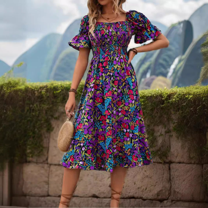 Dame Bohemian Floral Smocked Maxi Kjole Stilla
