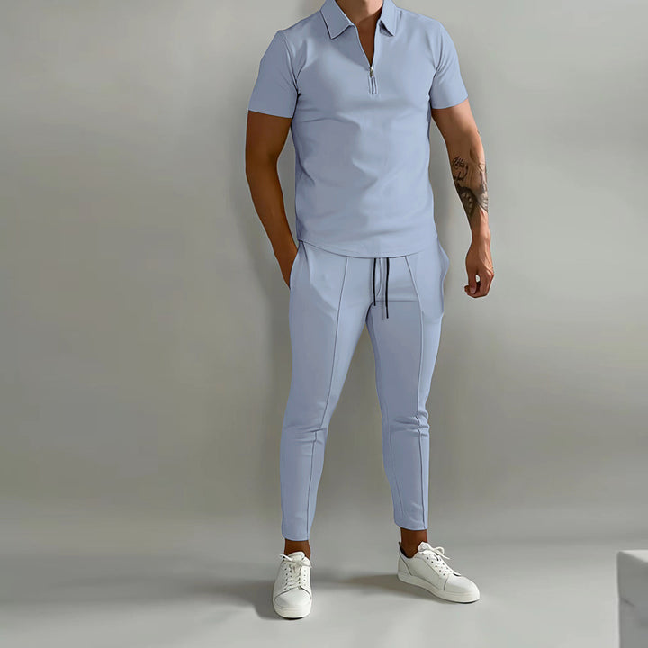 Herrer sporty kortærmet polo shirt med lynlås og elegant pasform Stilla