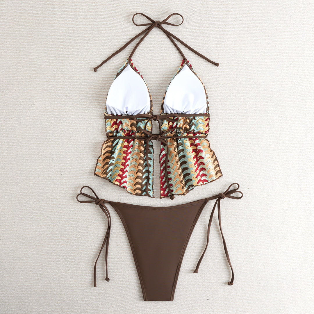 Dame bikini sæt med kreativt flæse detaljer og justerbare stropper Skovae