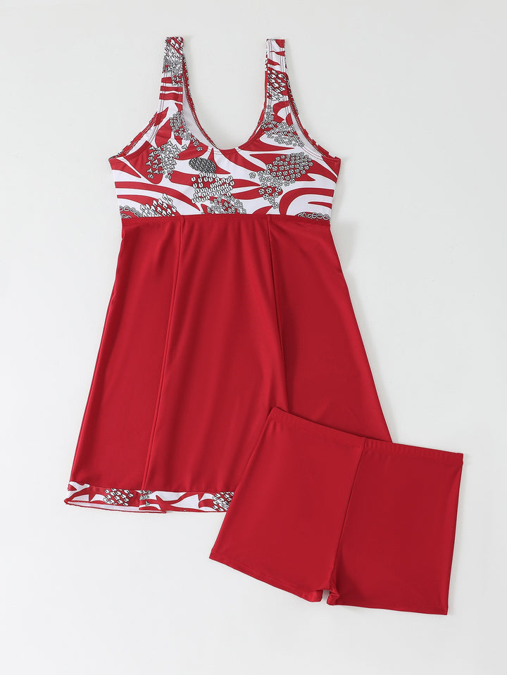 Dame Sporty Tankini med blomsteraksenter Skovae