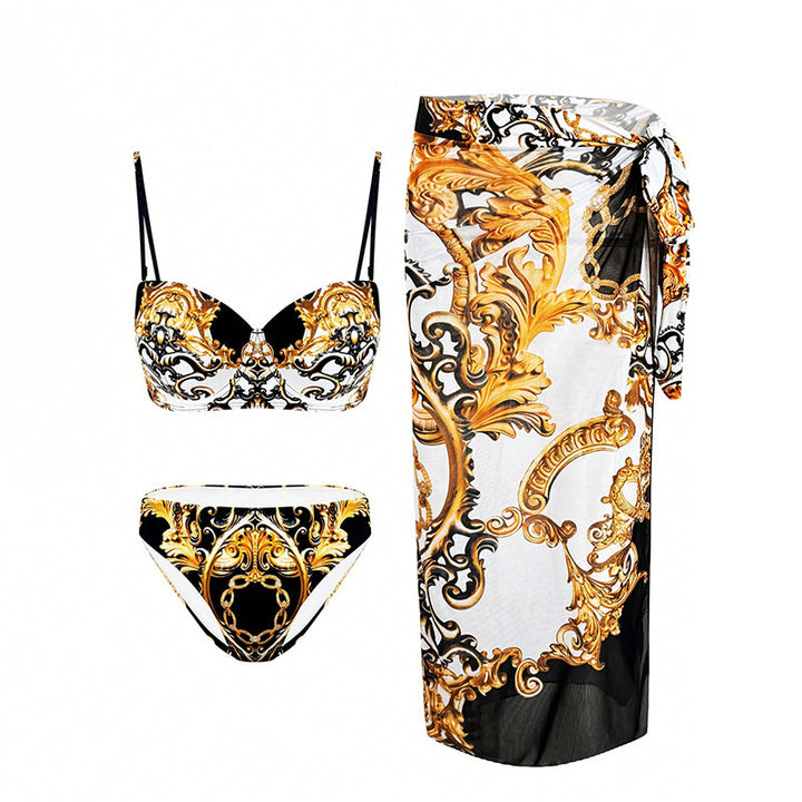 Dame bikiniset med elegant indpakningsskørt