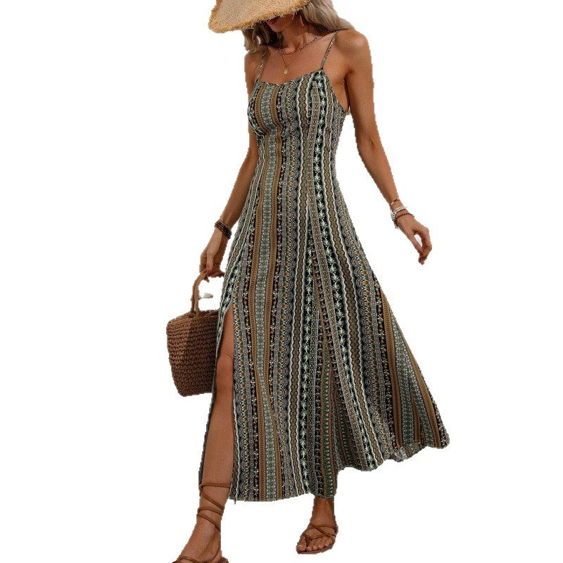 Femme Elegantes Maxi-Kjole med Side-Spring Stilla