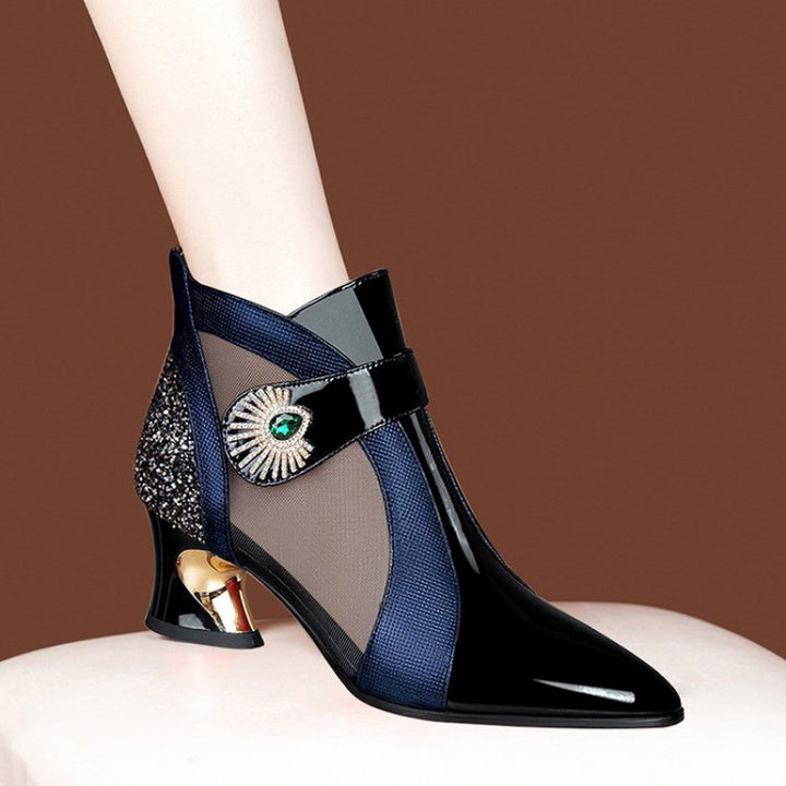 Dame High-Heel Støvler med elegant Mesh-indlæg og Funklende Smykkedetail Stilla