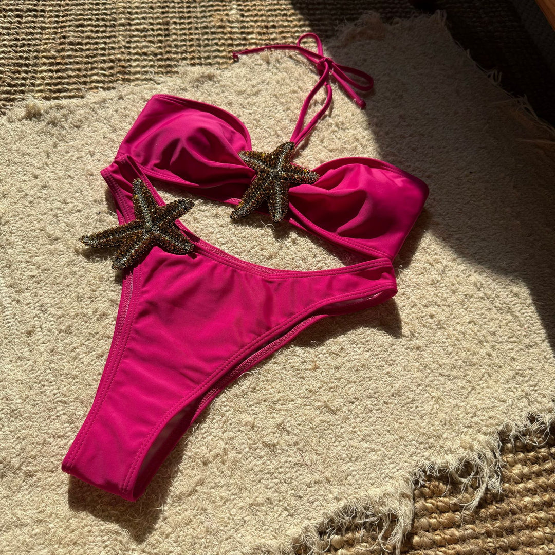 Dame Bikini med glitrende stjerneapplikationer og komfortabel pasform Stilla