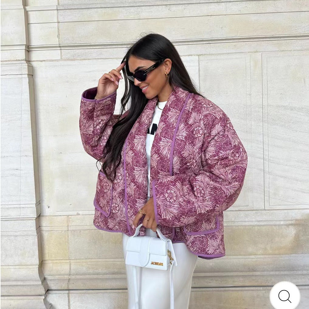 Dame Blousonjakke med blomster mønster og elegante detaljer Stilla