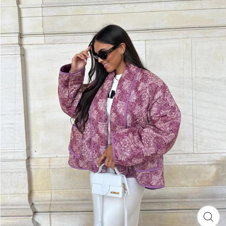 Dame Blousonjakke med blomster mønster og elegante detaljer Stilla