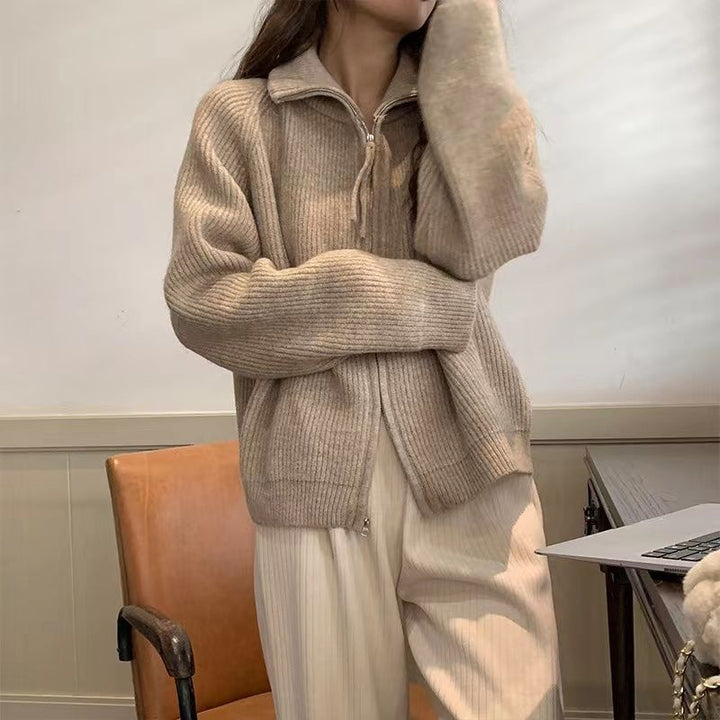 Kvinders cardigan med asymmetrisk lynlås Stilla