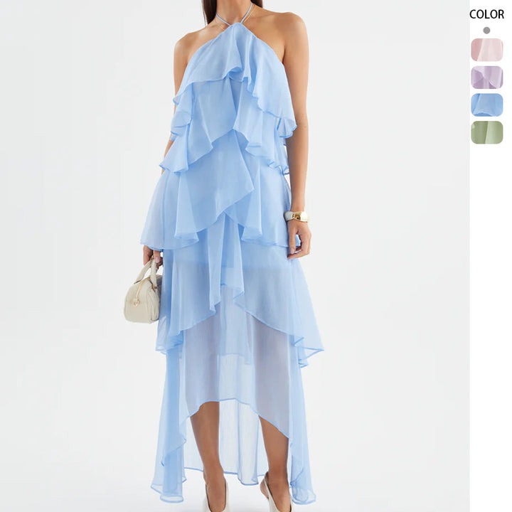 Damer Airy Maxi Kjole med Flydende Volanger og Chic Halterneck Stilla