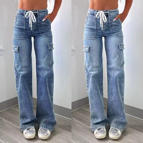 Dame Cargo Jeans med sidelommer og snor Stilla