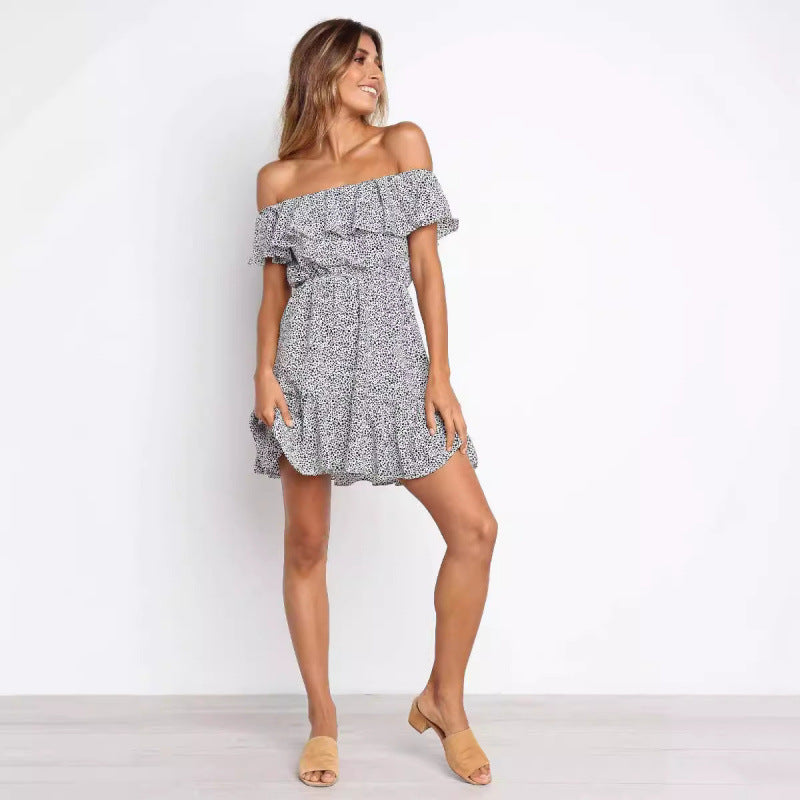 Dame Off-Shoulder Rüscheskjole Mini Kjole med elastisk bund Stilla