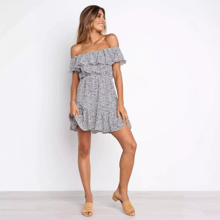 Dame Off-Shoulder Rüscheskjole Mini Kjole med elastisk bund Stilla