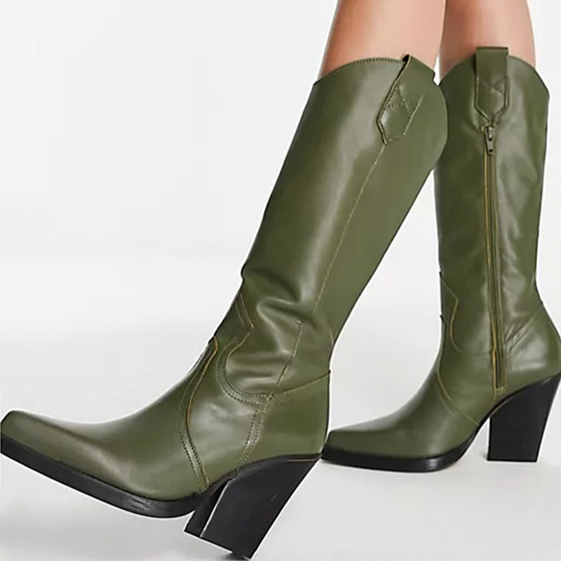 Femme Western-stil knælange stiletto-støvler med dekorative detaljer  Stilla