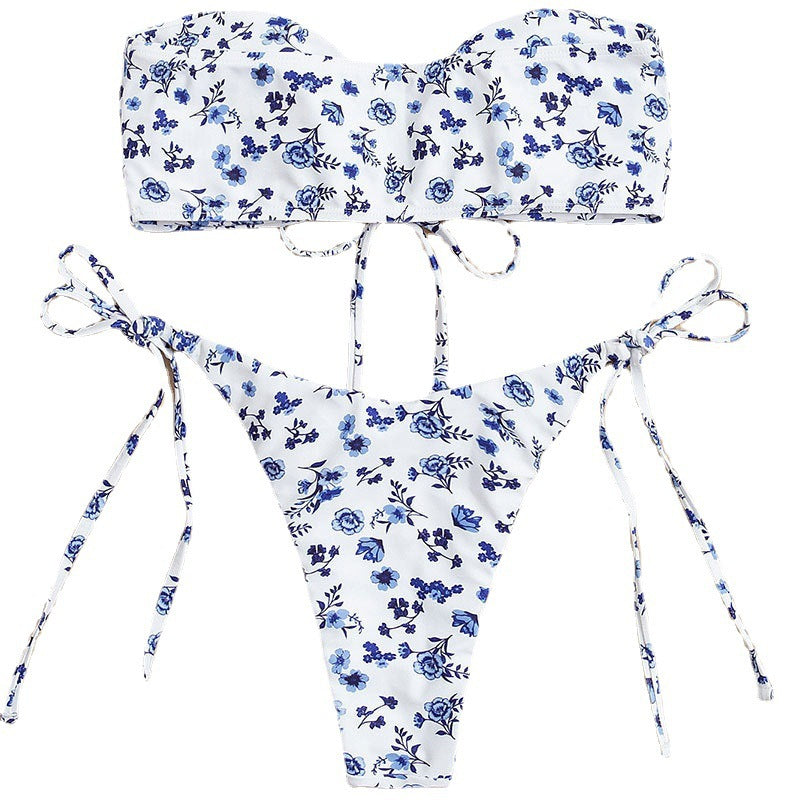Dame bandeau bikini med raffineret sløjfedesign Skovae