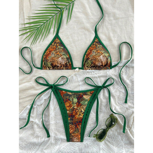 Dame trekant bikini med trendy dyreprint og justerbare stropper Skovae