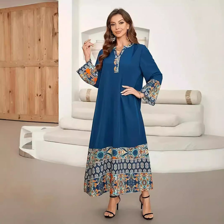 Dame lang tunika med farverigt stampled design Stilla