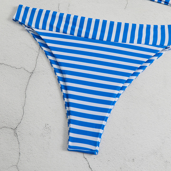 Dame To-delt Bikini-sæt med fashionable knude-detalje og klassisk stribemønster Stilla