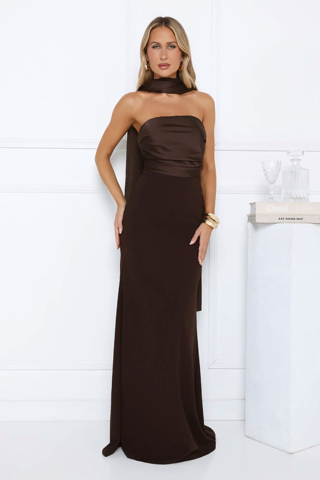 Damer Elegant Aften Kjole med Off-Shoulder Design og Flydende Stof Skovae