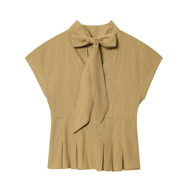 Dame moderat bluse med asymmetrisk snit og dekorative folder Skovae