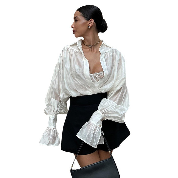 Dame chiffonbluse med voluminøse ærmer og elegant snit Stilla