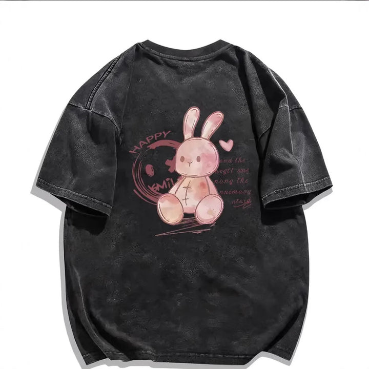 Dame T-Shirt med kreativ kaninmotiv og afslappet oversized-snit Stilla