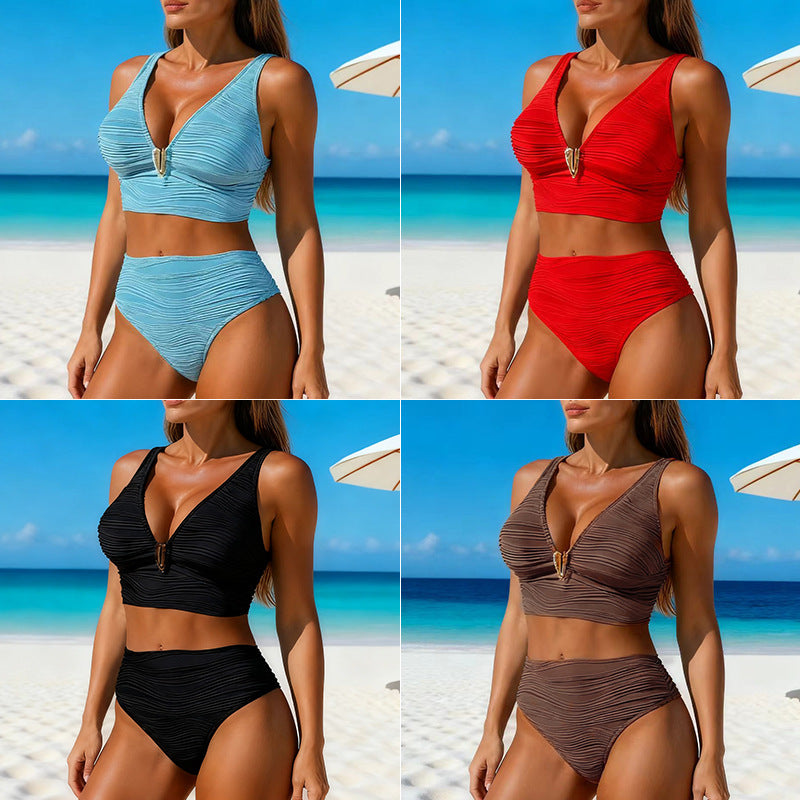 Damer Støtte-Bikini-Sæt med elegant V-udskæring Skovae