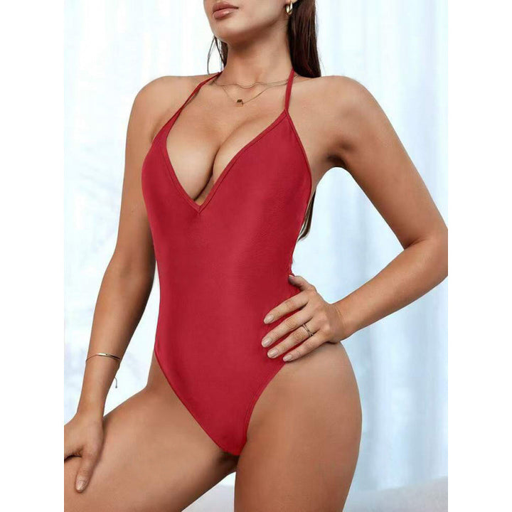 Dame one-piece badedragt med dyb V-udskæring og justerbare stropper Skovae