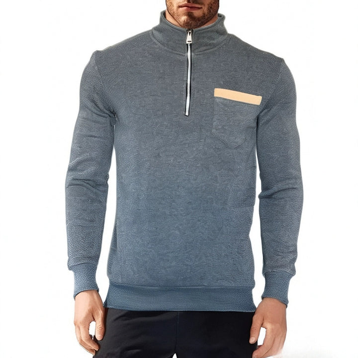 Herre modeskab Ståkrave pullover med halv lynlås og brystlomme Stilla