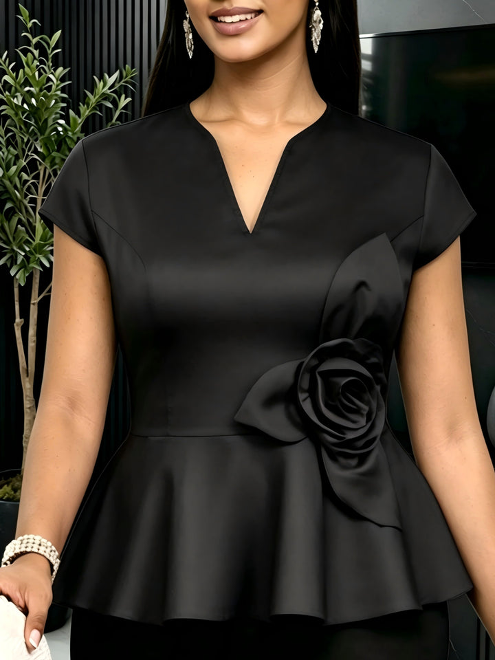 Damer elegant Peplum-overdel med blomsterdetalje Skovae