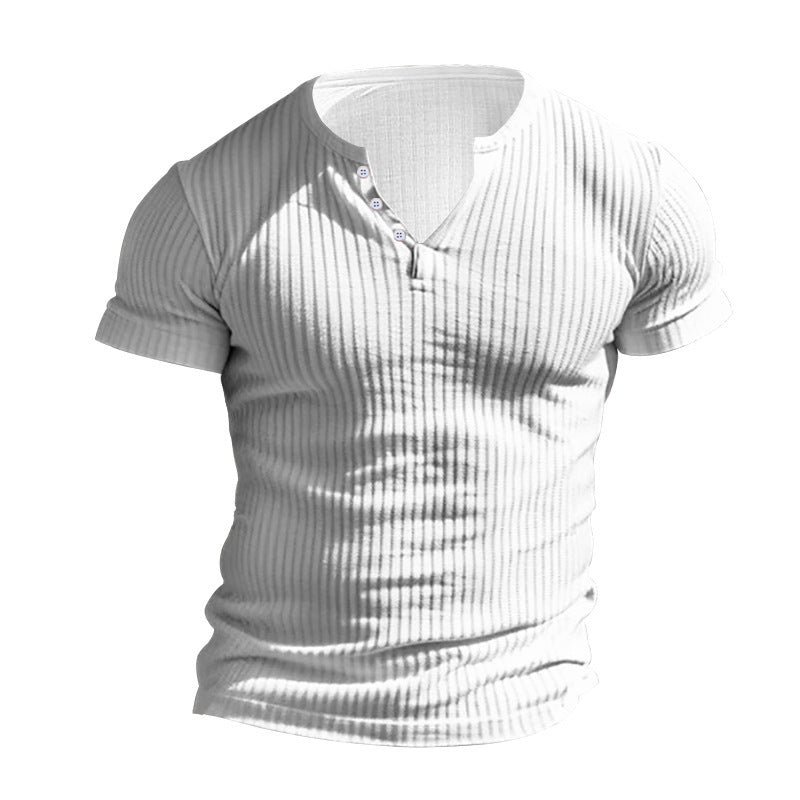 Herre kortærmet Henley T-shirt lavet af struktureret materiale med modetrendy knapper Stilla