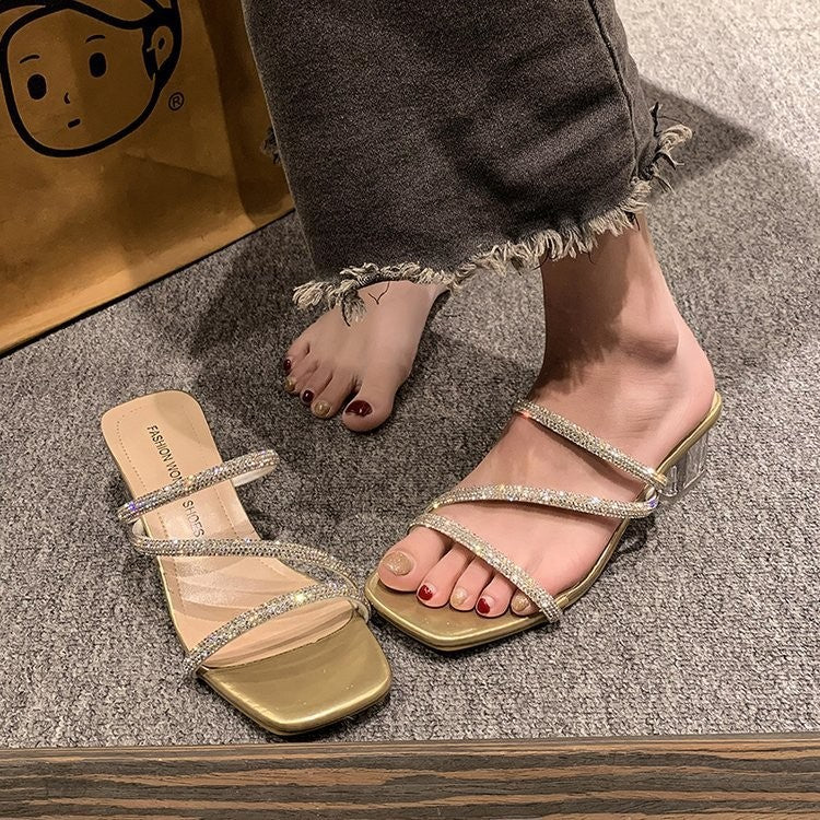 Dame Glitre Sandaler med gennemsigtige blokhæl og elegante stropper Stilla