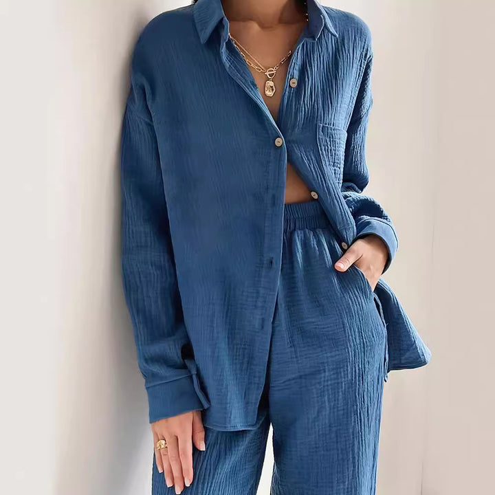 Dame let linnedragt sæt med oversized skjorte og løs pasform Stilla