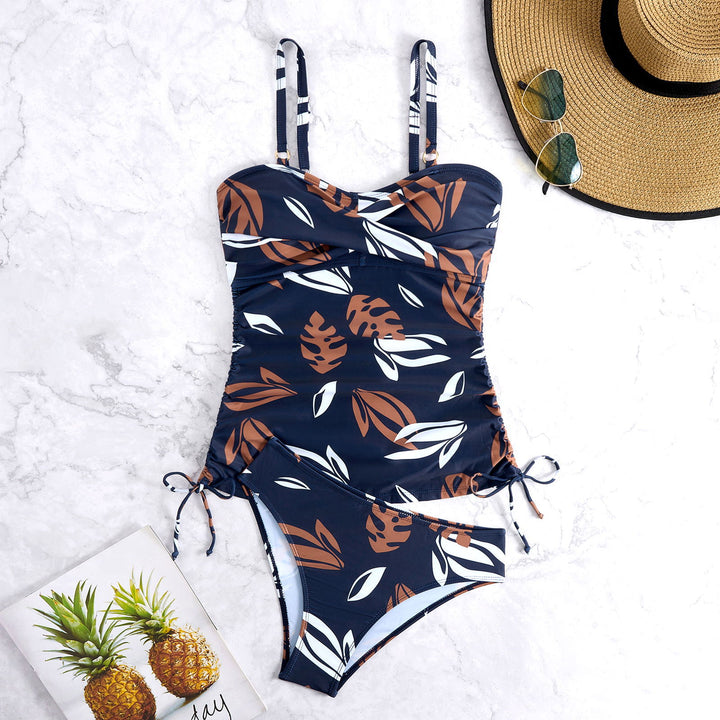 Dame one-piece badedragt med drapering og blomsterprint Skovae