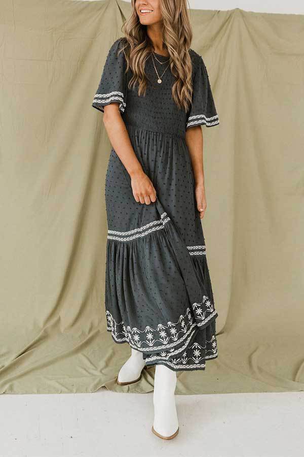 Stilla | Dot Flares Ærme Smocked Maxi Kjole
